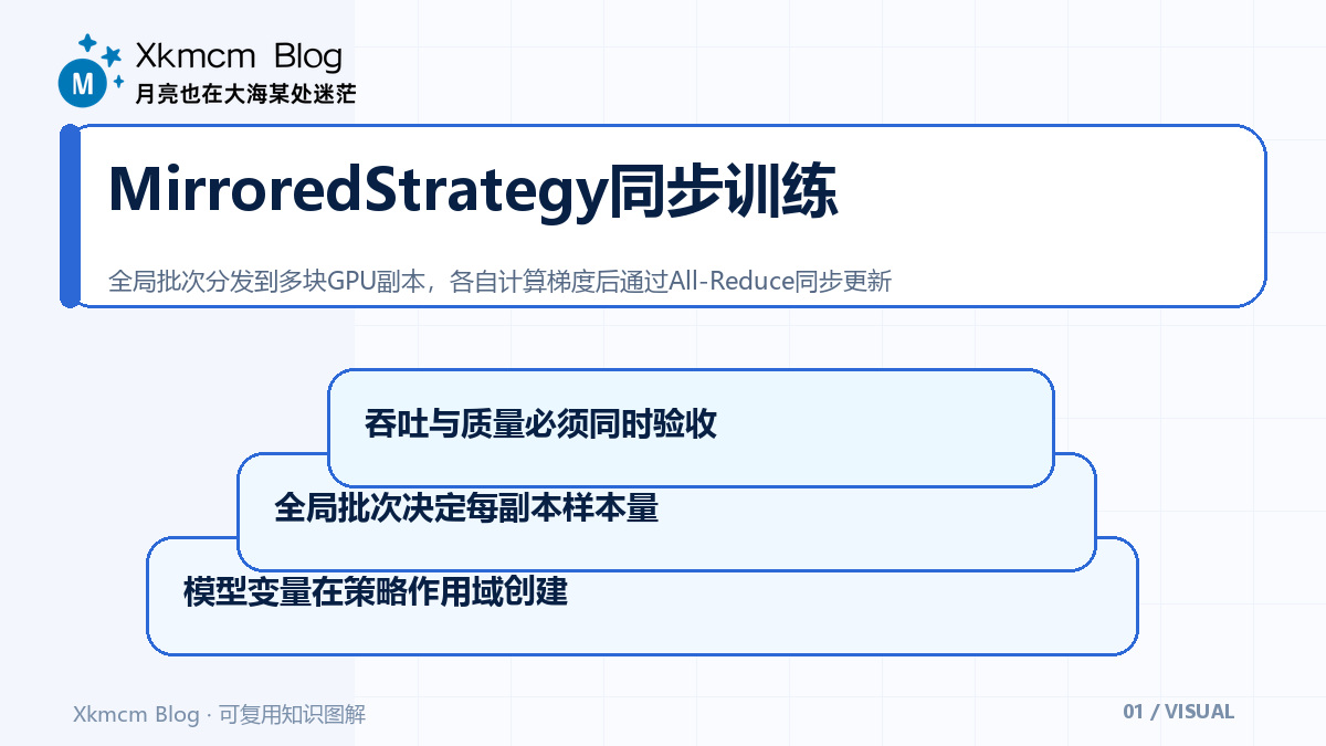 Keras单机多GPU训练:MirroredStrategy、全局批次与性能验收 - MirroredStrategy同步训练